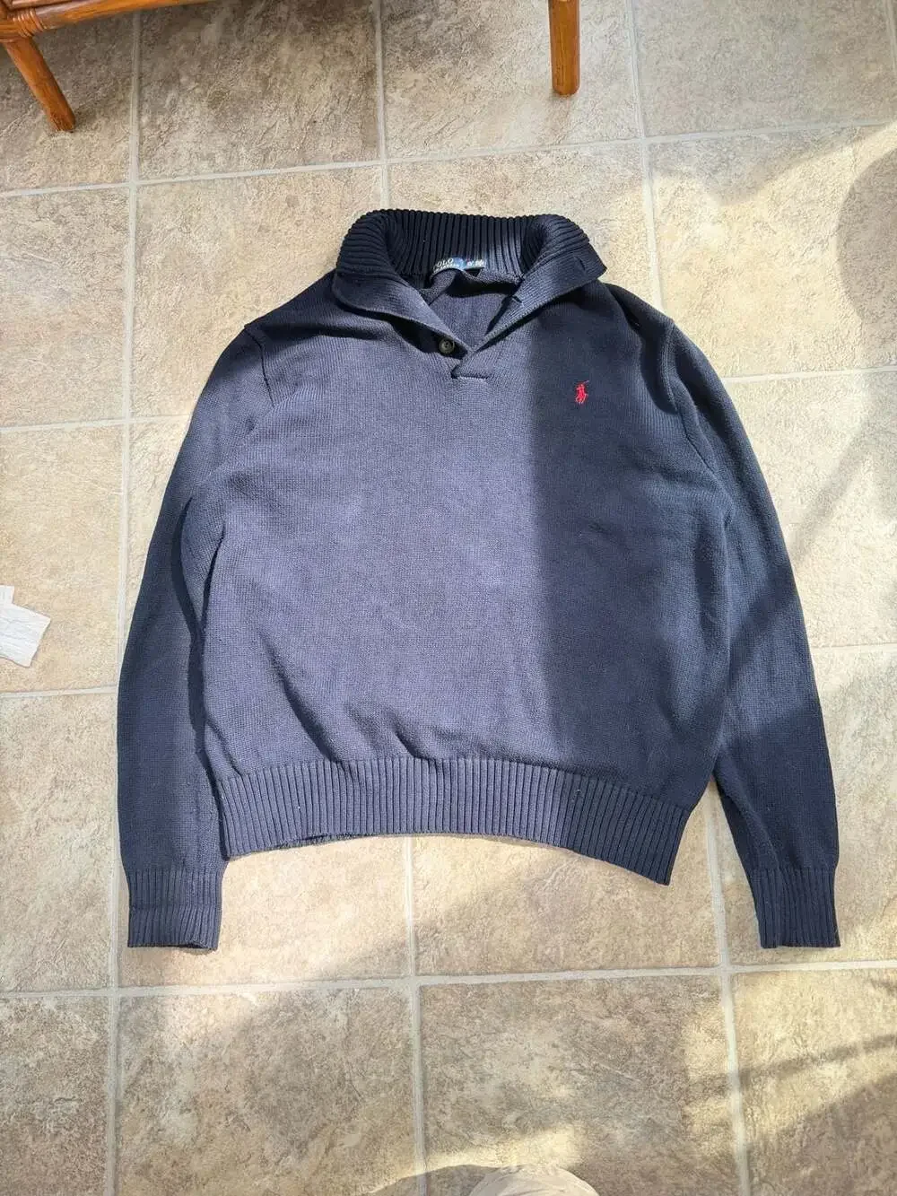 Polo Ralph Lauren Navy Blue Mock Neck Henley Knit Sweater